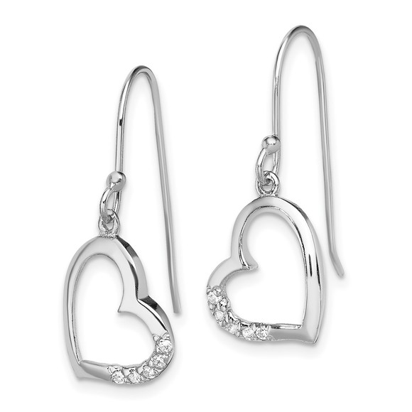 925 Sterling Silver Rhodium-plated CZ (Cubic Zirconia) Heart Dangle Earrings